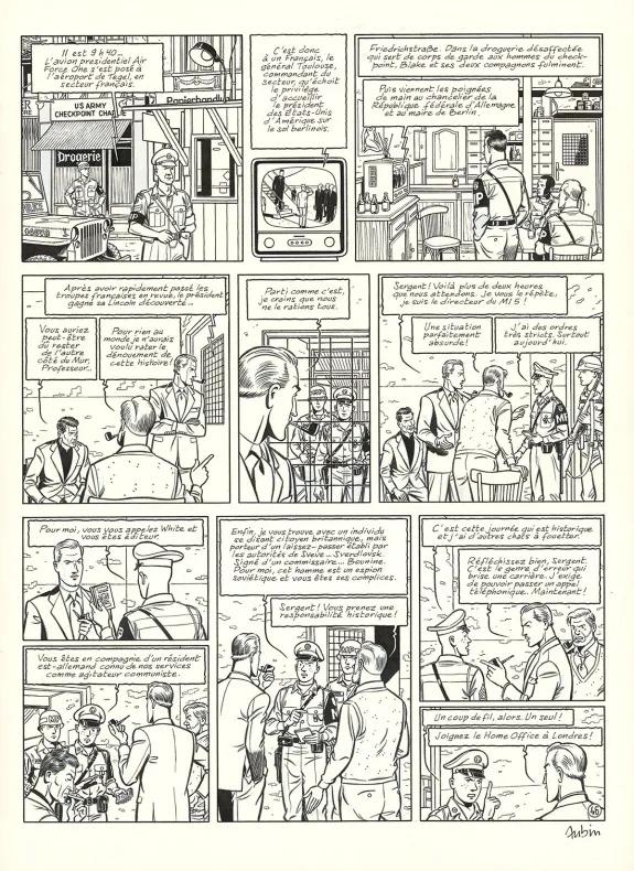 Planche noir et blanc, Blake et Mortimer, Huit heures à Berlin (T.29), Antoine Aubin