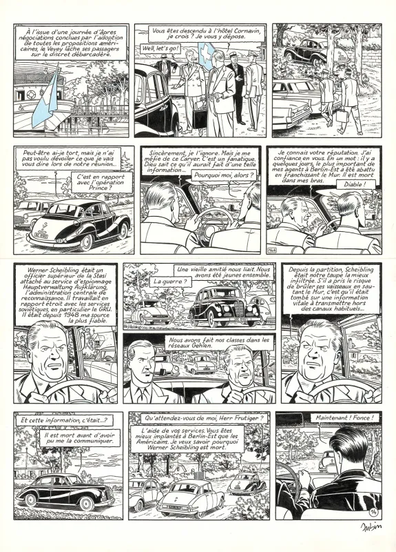 Planche noir et blanc, Blake et Mortimer, Huit heures à Berlin (T.29), Antoine Aubin