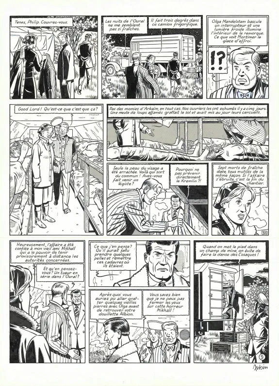 Black and white original page, Blake et Mortimer, Huit heures à Berlin (T.29), Antoine Aubin