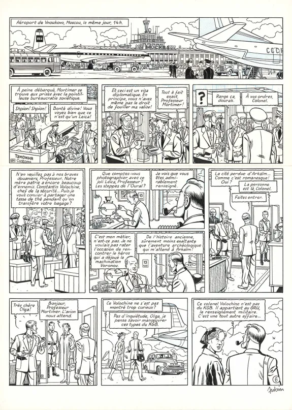 Planche noir et blanc, Blake et Mortimer, Huit heures à Berlin (T.29), Antoine Aubin