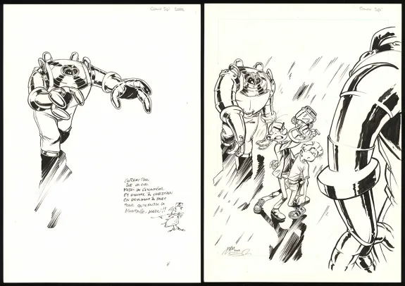 Black and white illustration, Spirou et Fantasio, José Luis Munuera