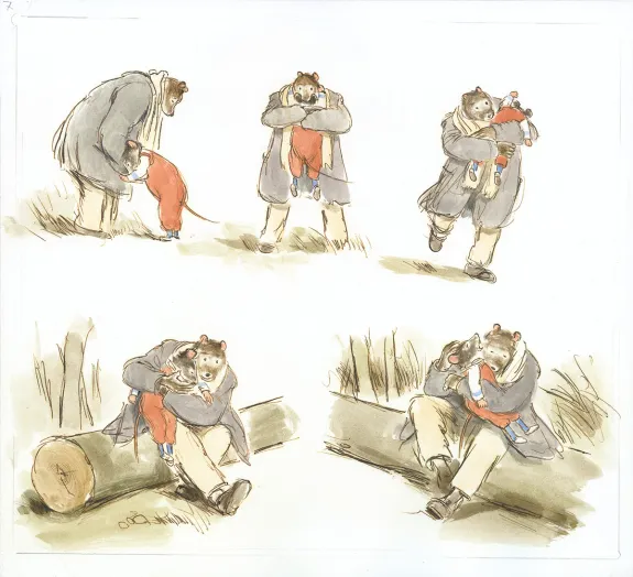 Colored illustration, Ernest et Célestine, La Cabane, Gabrielle Vincent