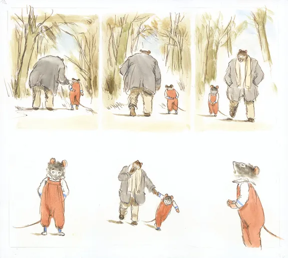Colored illustration, Ernest et Célestine, La Cabane, Gabrielle Vincent