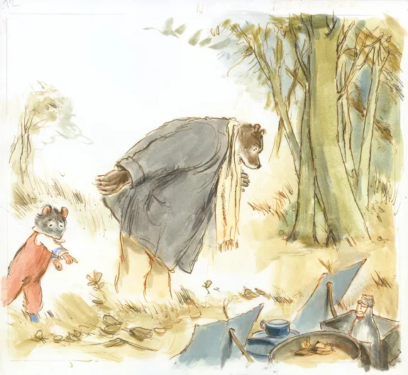 Colored illustration, Ernest et Célestine, La Cabane, Gabrielle Vincent
