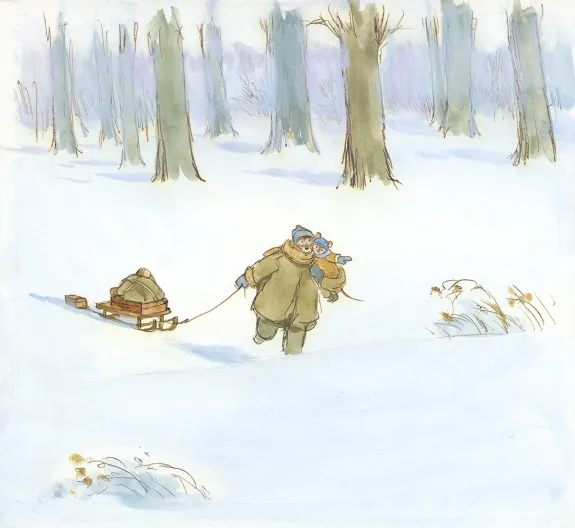 Colored illustration, Ernest et Célestine, Le Sapin de Noël, Gabrielle Vincent