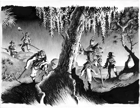 Black and white illustration, L'Île au trésor,  Riff Reb's