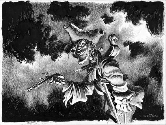 Black and white illustration, L'Île au trésor,  Riff Reb's
