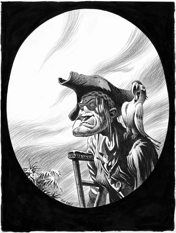 Black and white illustration, L'Île au trésor,  Riff Reb's