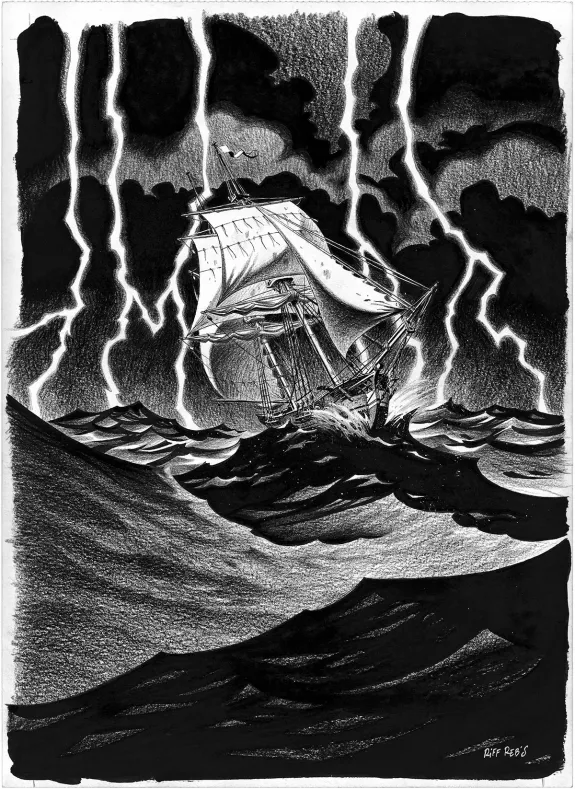 Black and white illustration, L'Île au trésor,  Riff Reb's