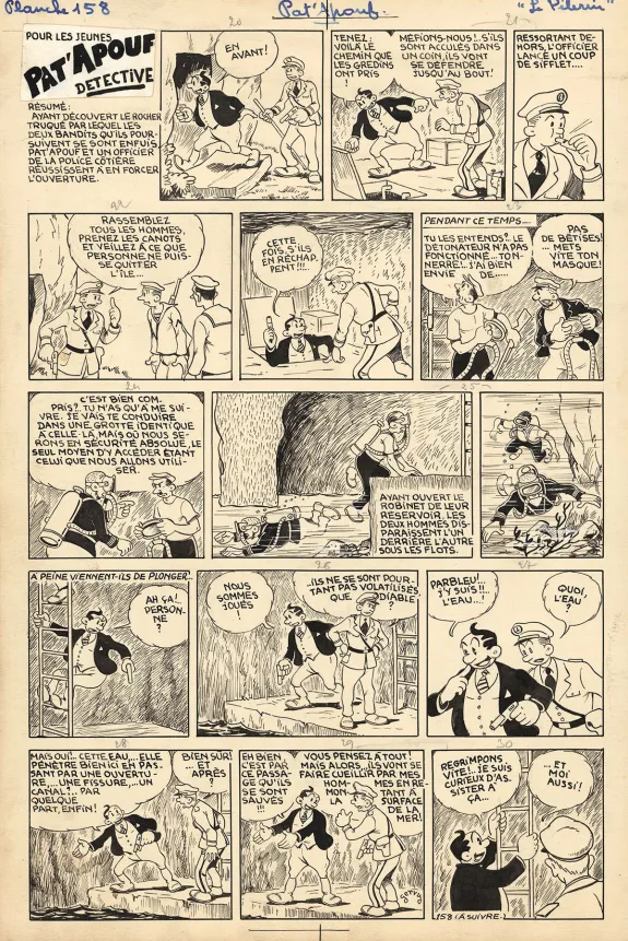 Black and white original page, Pat'Apouf, Les Aventures de Pat'Apouf aux Antipodes,  Gervy