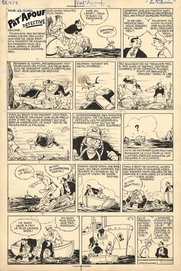 Black and white original page, Pat'Apouf, Les Aventures de Pat'Apouf aux Antipodes,  Gervy