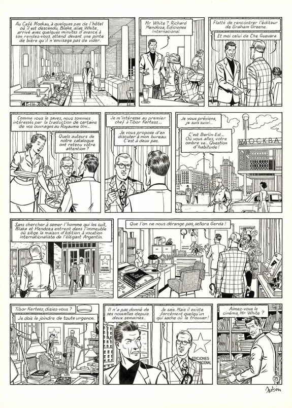 Black and white original page, Blake et Mortimer, Huit heures à Berlin (T.29), Antoine Aubin