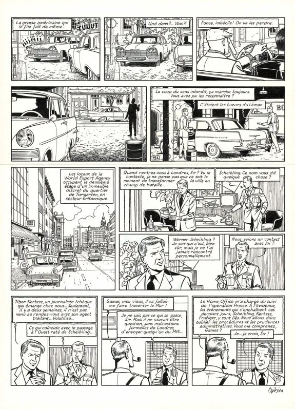 Planche noir et blanc, Blake et Mortimer, Huit heures à Berlin (T.29), Antoine Aubin