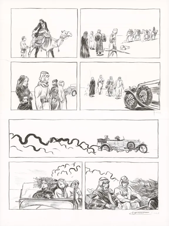 Planche noir et blanc, Renée Stone (Une aventure de), Le Trésor d'Assurbanipal (T.3), Clément Oubrerie