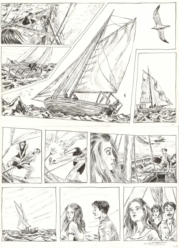 Planche noir et blanc, Renée Stone (Une aventure de), Le Piège de la Mer Rouge (T.2), Clément Oubrerie