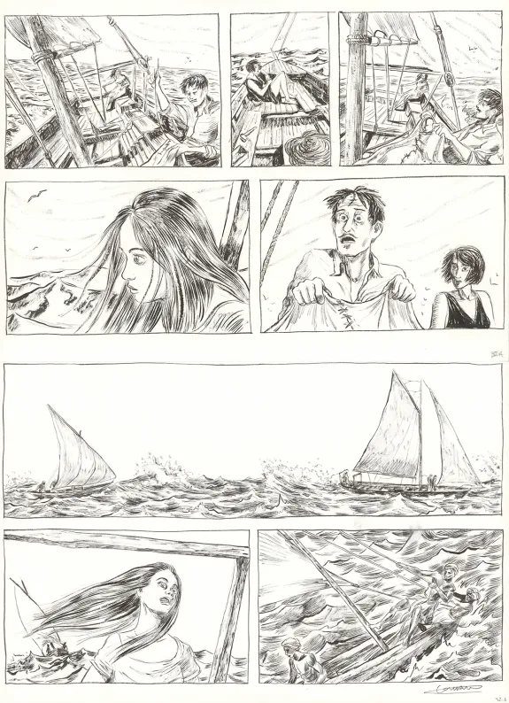 Planche noir et blanc, Renée Stone (Une aventure de), Le Piège de la Mer Rouge (T.2), Clément Oubrerie