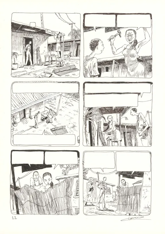 Black and white original page, Aya de Yopougon, Volume 4 (T.4), Clément Oubrerie
