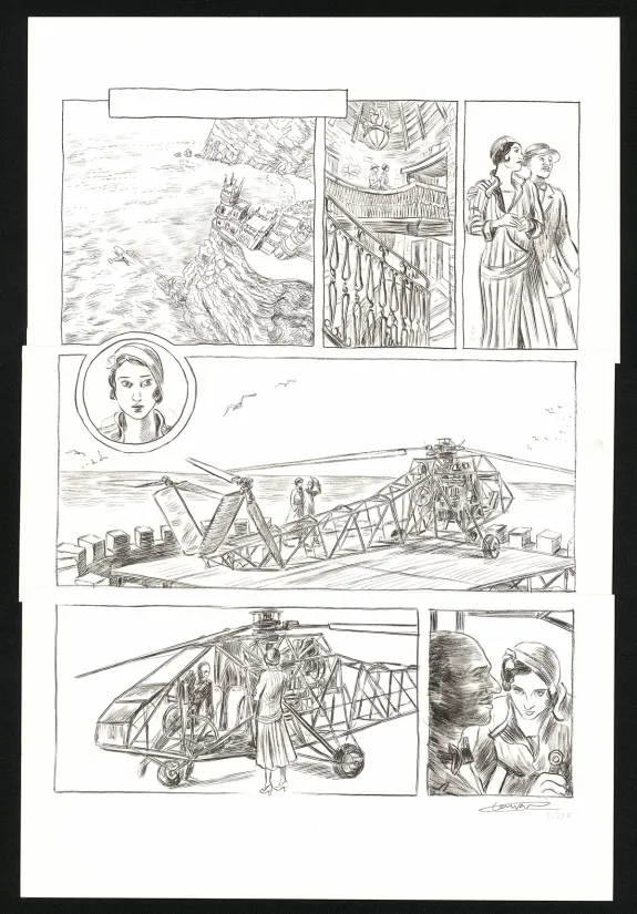Black and white original page, Renée Stone (Une aventure de), Le Trésor d'Assurbanipal (T.3), Clément Oubrerie