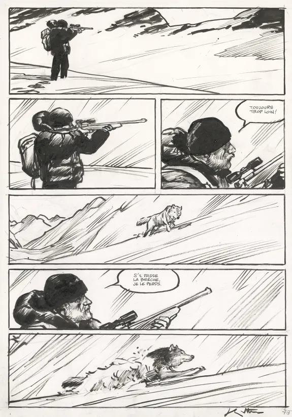 Planche noir et blanc, Le Loup, Jean-Marc Rochette