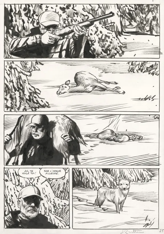 Black and white original page, Le Loup, Jean-Marc Rochette
