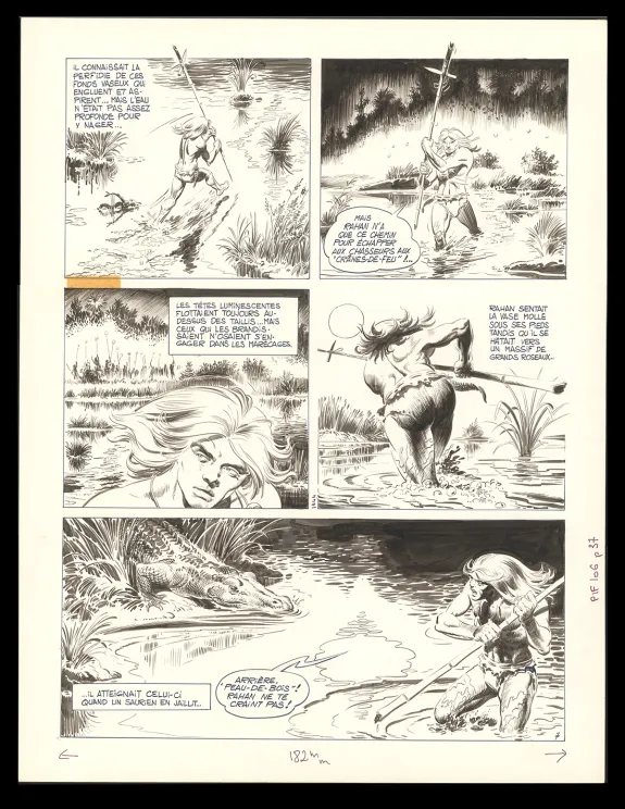 Planche noir et blanc, Rahan, Le territoire des ombres, André Cheret