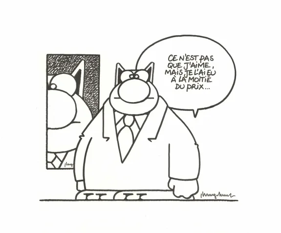Black and white illustration, Le Chat, Philippe Geluck