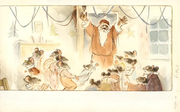 Colored illustration, Ernest et Célestine, Noël chez Ernest et Célestine, Gabrielle Vincent