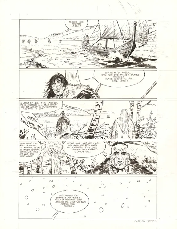 Black and white original page, Thorgal Saga, Wendigo (T.2), Corentin Rouge