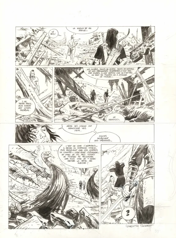Black and white original page, Thorgal Saga, Wendigo (T.2), Corentin Rouge