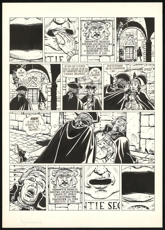 Planche noir et blanc, Giacomo C., Le Masque dans la bouche d'ombre (T.1),  Griffo