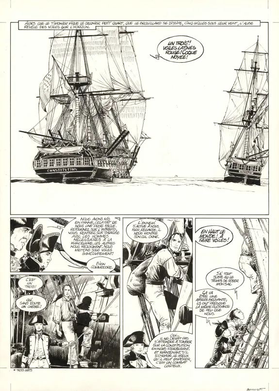 Black and white original page, USS Constitution, Livre II - Il y a deux justices en mer, celle des gradés et celle des sans grades (T.2), Franck Bonnet