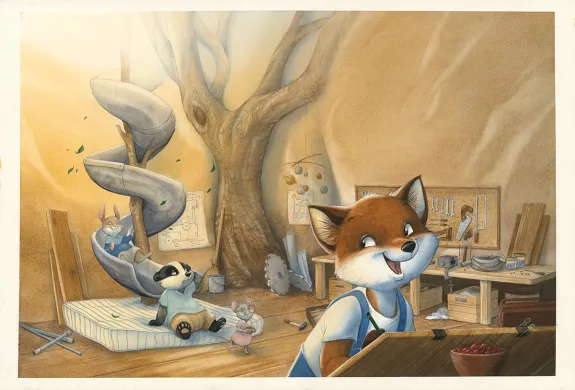 Illustration couleur, Les Géniales inventions de Léonard le renard, Méli-mélo de saison (T.1), Julie Mellan