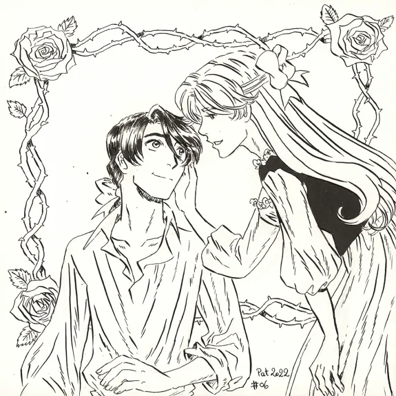Illustration noir et blanc, La Rose écarlate , Patricia  Lyfoung 
