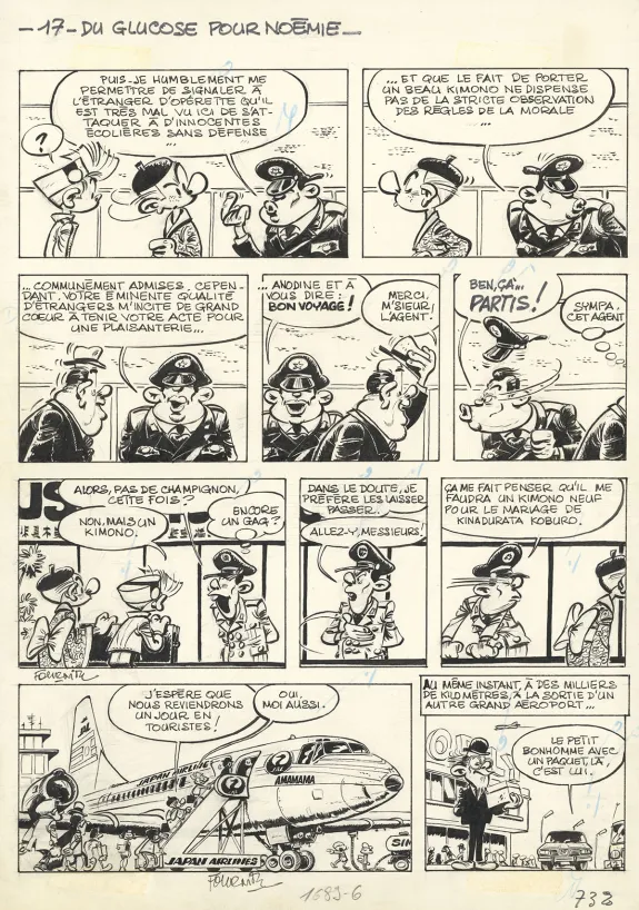 Black and white original page, Spirou et Fantasio, Du Glucose pour Noémie (T.21), Jean-Claude Fournier