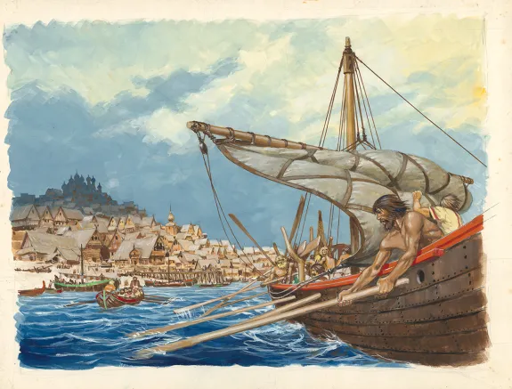 Colored illustration, La Vie privée des Hommes, Au Temps des Vikings (T.15), Pierre Joubert