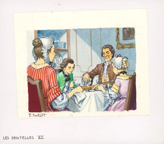 Illustration couleur, La Vie privée des Hommes, Au temps de Louis XV et des guerres en dentelle... (T.24), Pierre Joubert