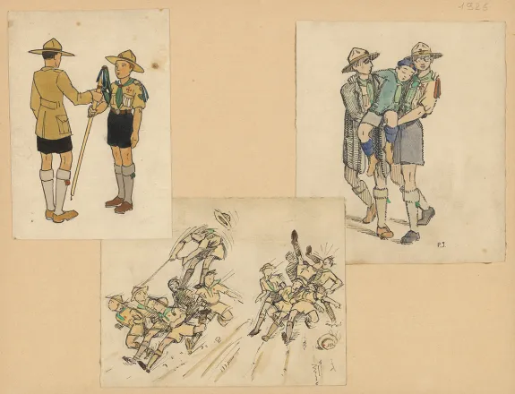 Colored illustration, Du temps que j'étais "Boiscout", Pierre Joubert