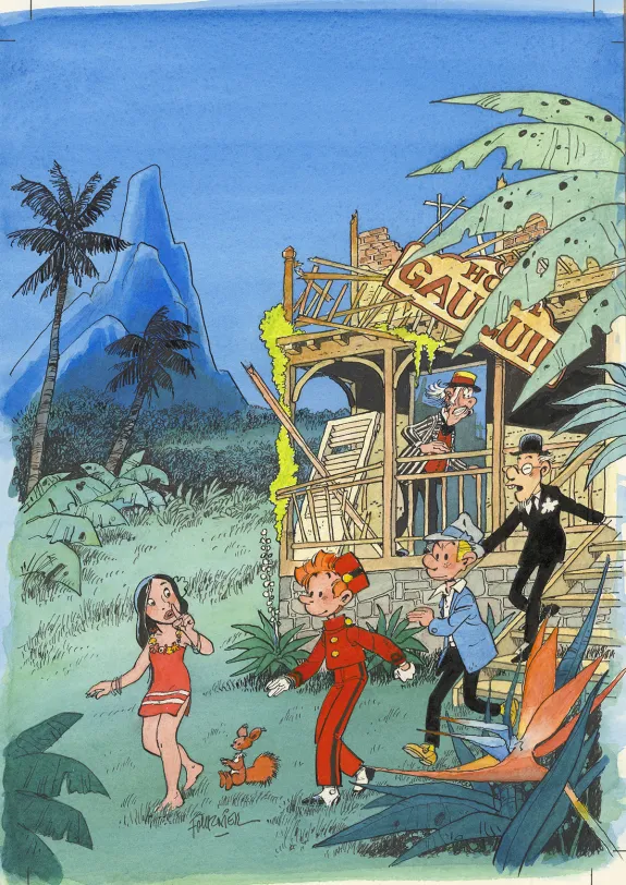 Colored illustration, Spirou et Fantasio, Jean-Claude Fournier