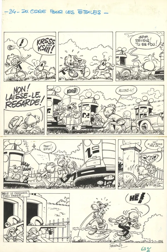 Black and white original page, Spirou et Fantasio, Du cidre pour les étoiles (T.26), Jean-Claude Fournier