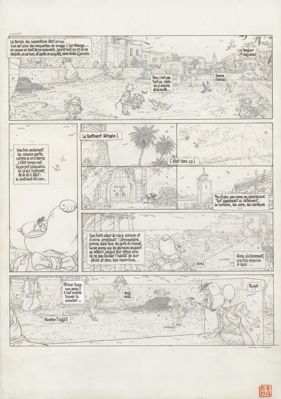 Planche noir et blanc, Le Vent dans les Sables , L'Invitation au voyage (T.1), Michel Plessix