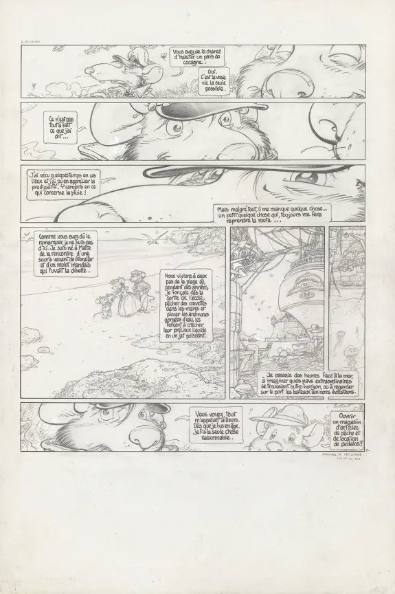 Planche noir et blanc, Le Vent dans les Sables , L'Invitation au voyage (T.1), Michel Plessix