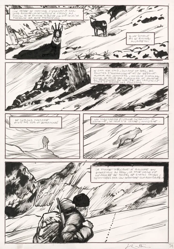 Black and white original page, Le Loup, Jean-Marc Rochette