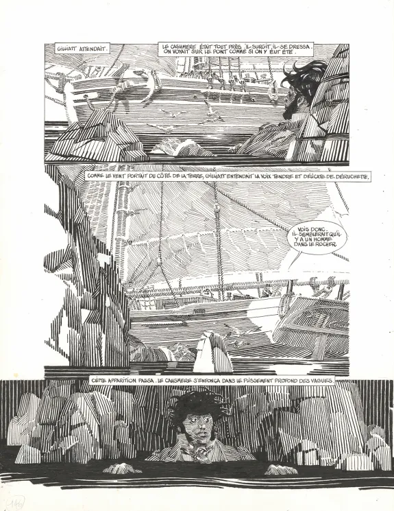 Black and white original page, Les Travailleurs de la mer, Michel Durand