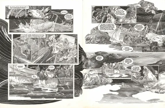 Black and white original page, Les Travailleurs de la mer, Michel Durand