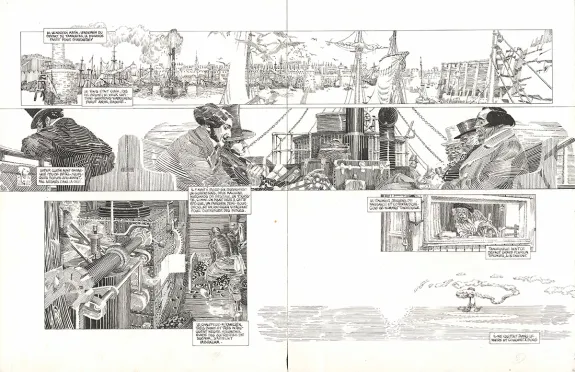 Black and white original page, Les Travailleurs de la mer, Michel Durand