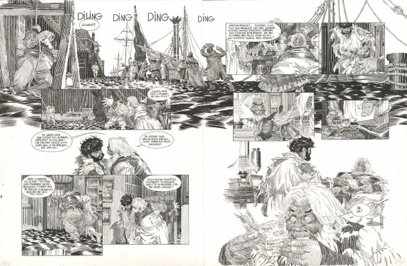 Black and white original page, Les Travailleurs de la mer, Michel Durand
