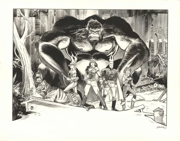 Illustration noir et blanc, The Kong Crew, Eric Herenguel