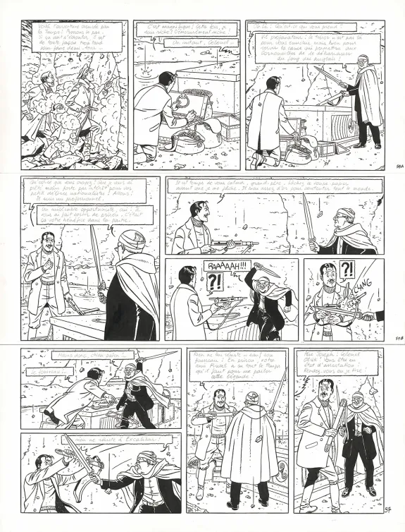 Black and white original page, Blake et Mortimer, Signé Olrik (T.30), André Juillard