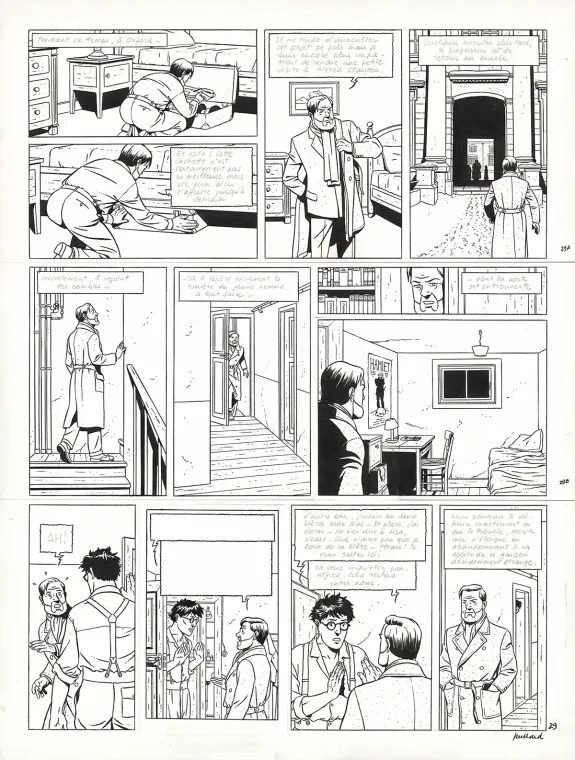 Black and white original page, Blake et Mortimer, Le Serment des cinq Lords (T.21), André Juillard