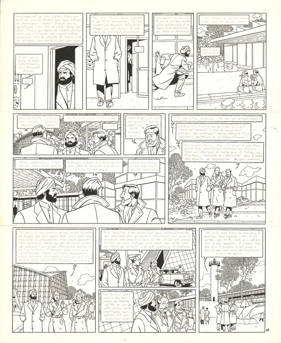 Black and white original page, Blake et Mortimer, Le Sanctuaire du Gondwana (T.18), André Juillard